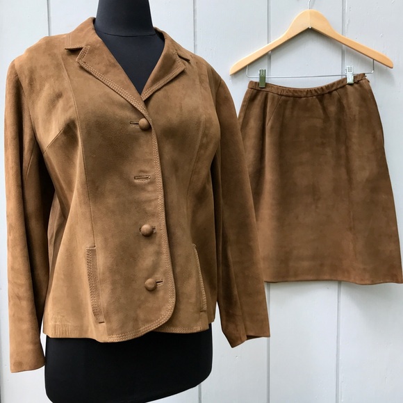Rare Vintage Loewe Madrid 1960s Suede Leather Jacket and Skirt Set - Picture 1 of 15
